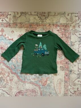 Forest Green Kids Long-Sleeve Waffle Tee with Truck Graphic